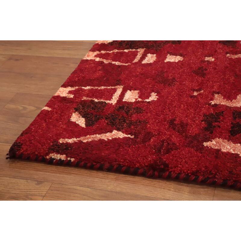 Hand Knotted Oriental 100% Wool Carpet Modern Geometric Red Gabbeh Area Rug - 7' 6'' X 5' 6''