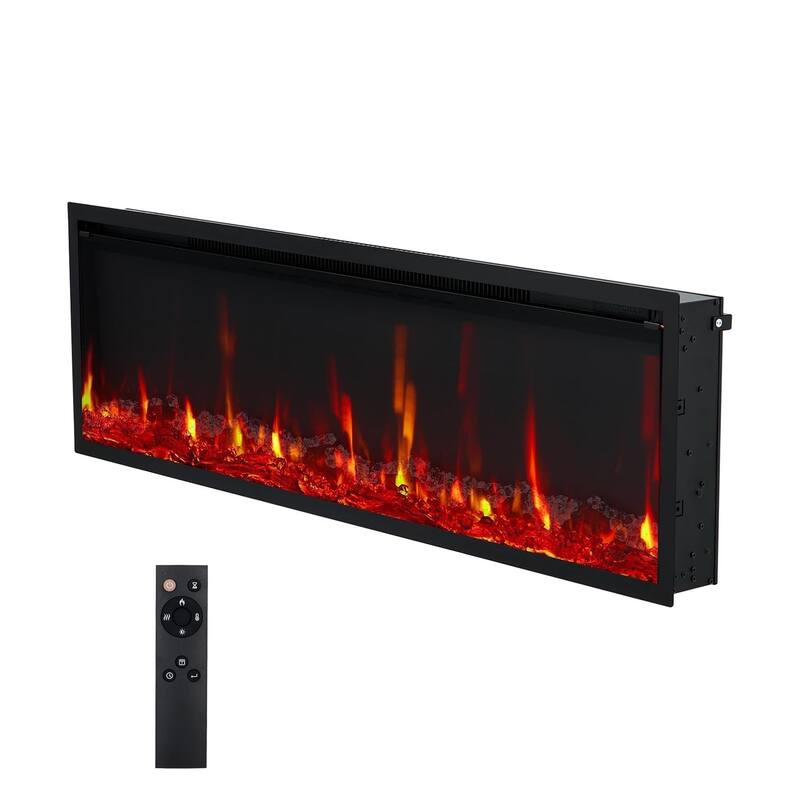 Ultra-Thin Electric Fireplace, Wall Mounted or Recessed, 750W/1500W Heater