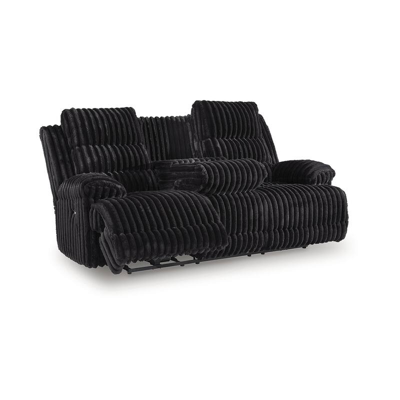 Signature Design by Ashley Higgesbee Black Power Reclining Sofa with Drop Down Table - 91"W x 44"D x 48"H