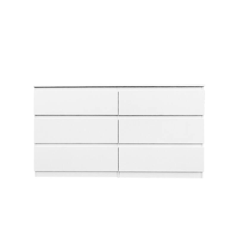 Modern Style Double Dresser White Finish Storage Cabinet with 6 Drawers Anti Tipping Device, for Bedroom Living Room Hallway