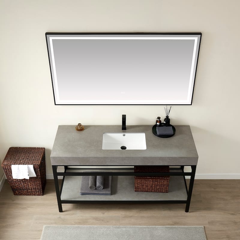 Funes 60" Single Vanity, Metal Support with Stone Top without Mirror - 60''x22''