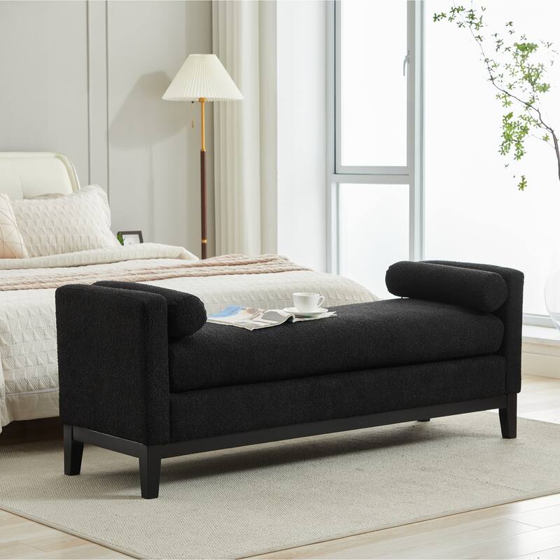 Bedroom Bench with Pillows and Solid Wood Legs for Living Rooms and Entryway