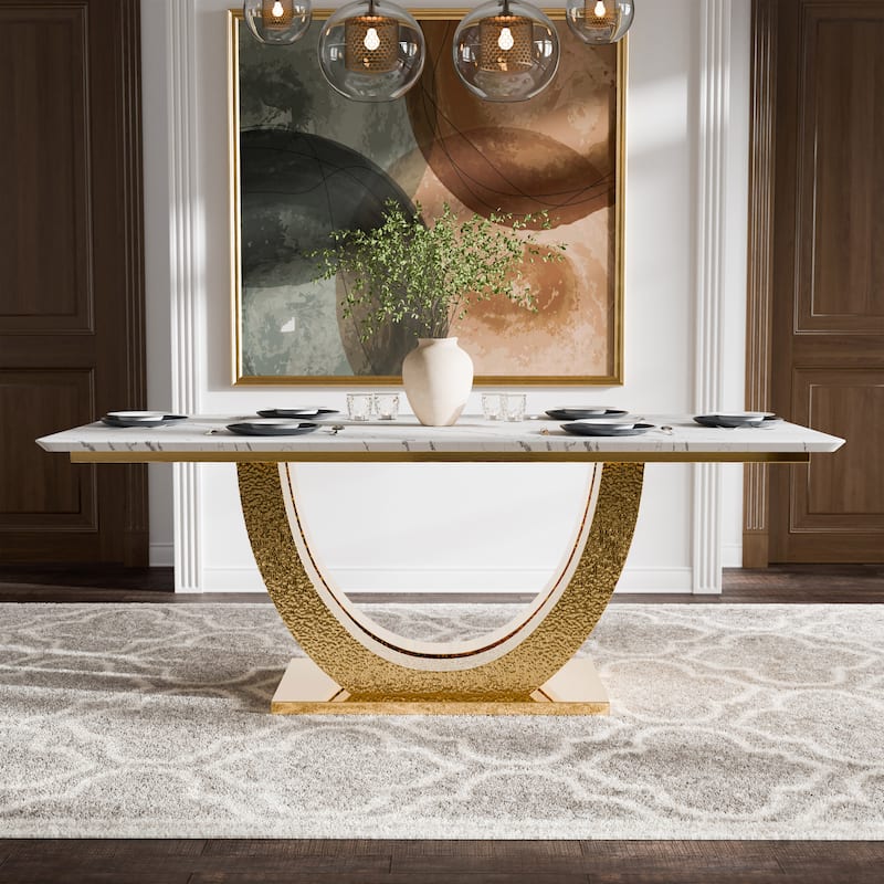 Furniture of America Thaddeus Modern U-shaped 79-inch Dining Table with Stone Top