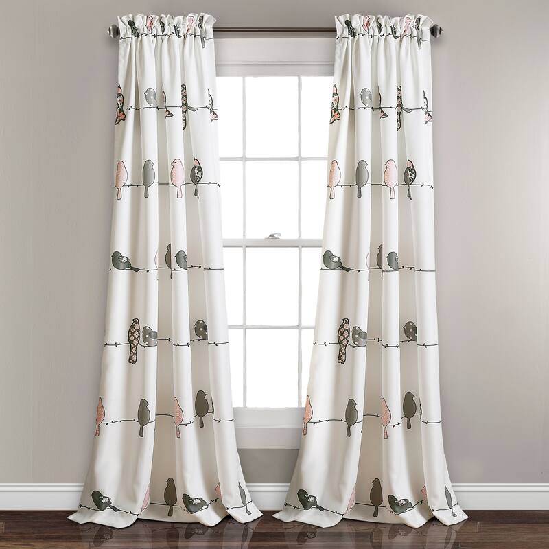 Lush Decor Rowley Birds Room Darkening Curtain Panel Pair - 52"W x 108"L - Blush