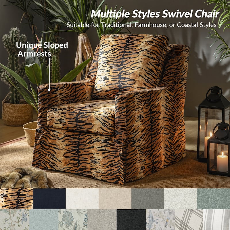 Stan Farmhouse Slipcover Rocking Swivel Chair by HULALA HOME