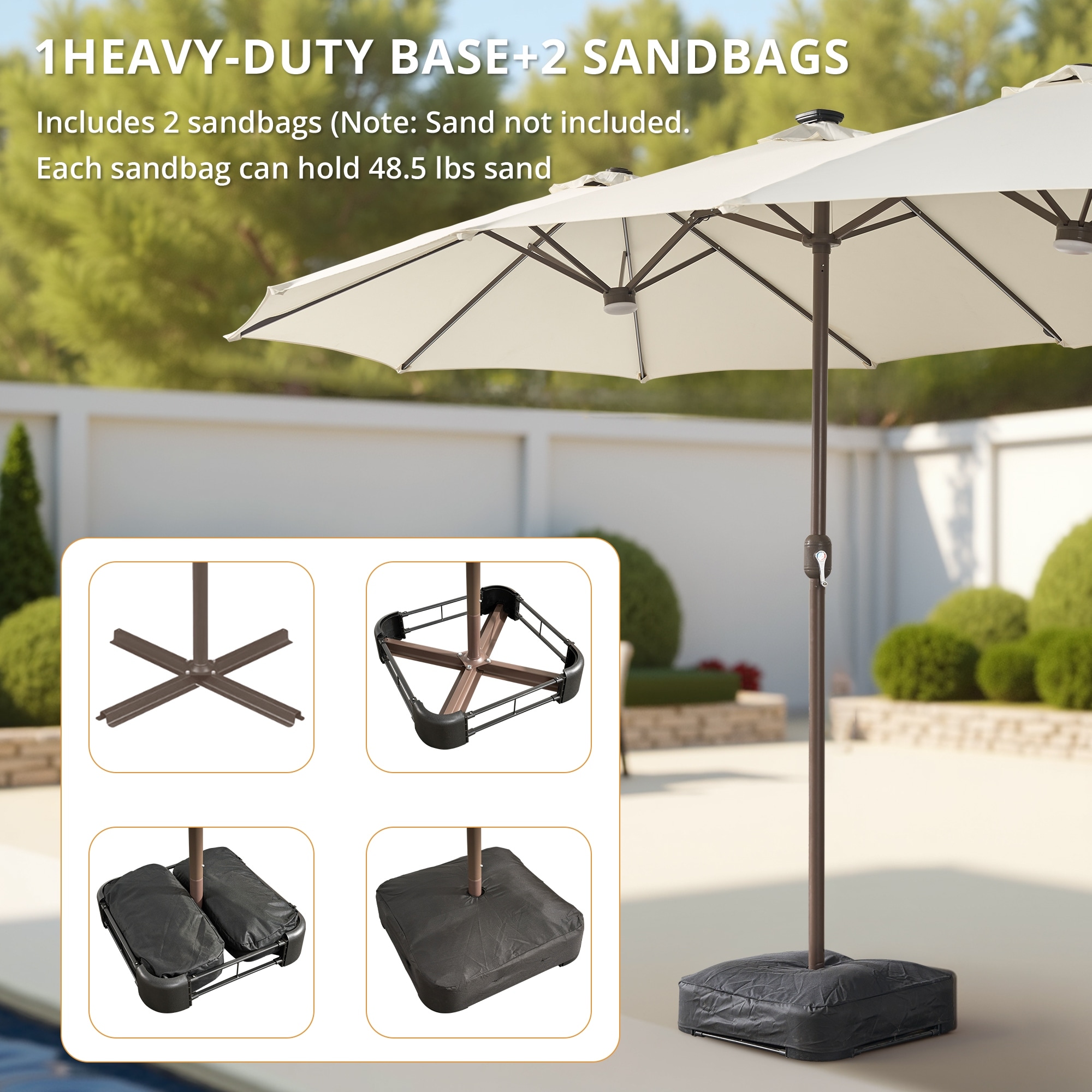 heavy duty solar patio umbrella 10Ft Powered LED Outdoor round Umbrella Large Can  SpaChemGuy quality 10FT cantilever patio umbrella featuring integrated solar Costway 15.5 FT Extra-Large Patio