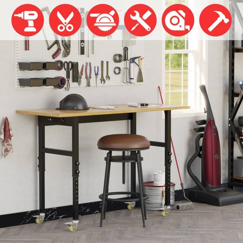 Adjustable Work Bench Wood Top Garage Workbench with Power Outlet
