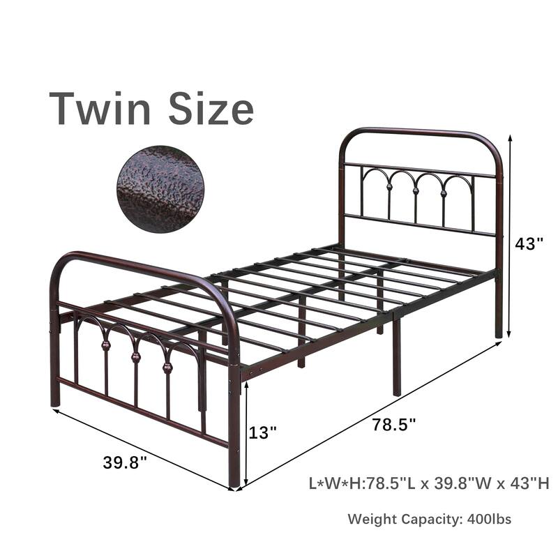 Metal Platform Bed Frame with Headboard and Footboard, Heavy Duty Slat Support/Underbed Storage Space, Vintage Style
