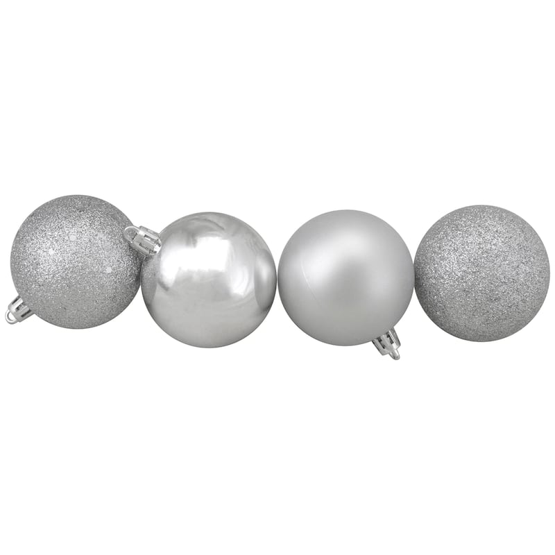 60ct Shatterproof Silver 4-Finish Christmas Ball Ornaments 2.5"