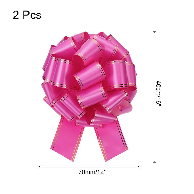 2pcs Large Pull Bow Metallic Car Ribbon with Gold Edge for Wrapping - Rose Red - 12 Inch