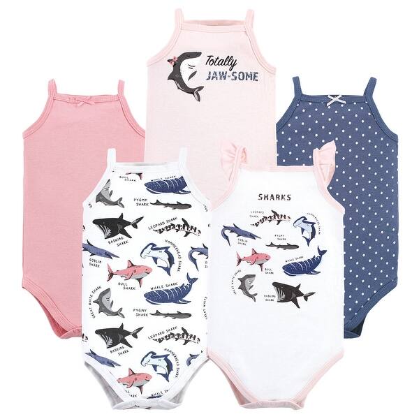 slide 1 of 1, Hudson Baby Infant Girl Cotton Sleeveless Bodysuits, Girl Shark Types 0-3 Months - Girl Shark Types
