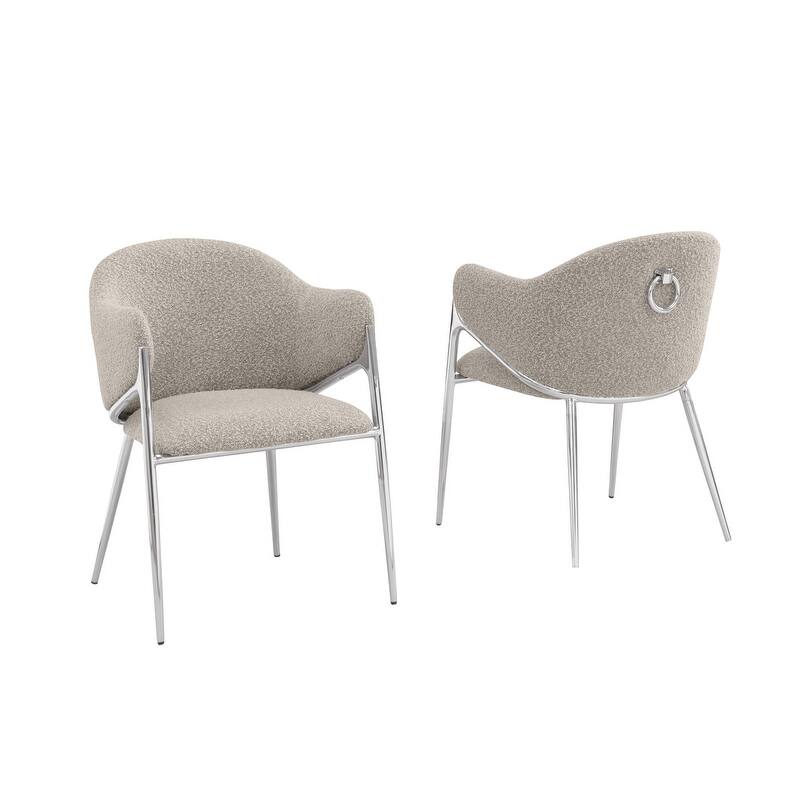 Best Quality Furniture Boucle Fabric Chrome Dining Chairs (Set of 2) - N/A