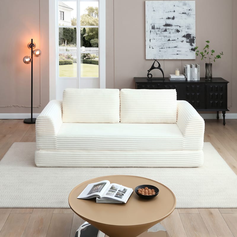 Modern Corduroy Sleeper Couch , Futon Modular Upholstered Boneless Sofa