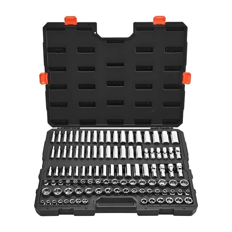 Black CR-V Alloy Steel 104-Piece 3/8-Inch Socket Set with Chrome Finish and High-Torque Design - 21.06 x 3.50 x 16.14