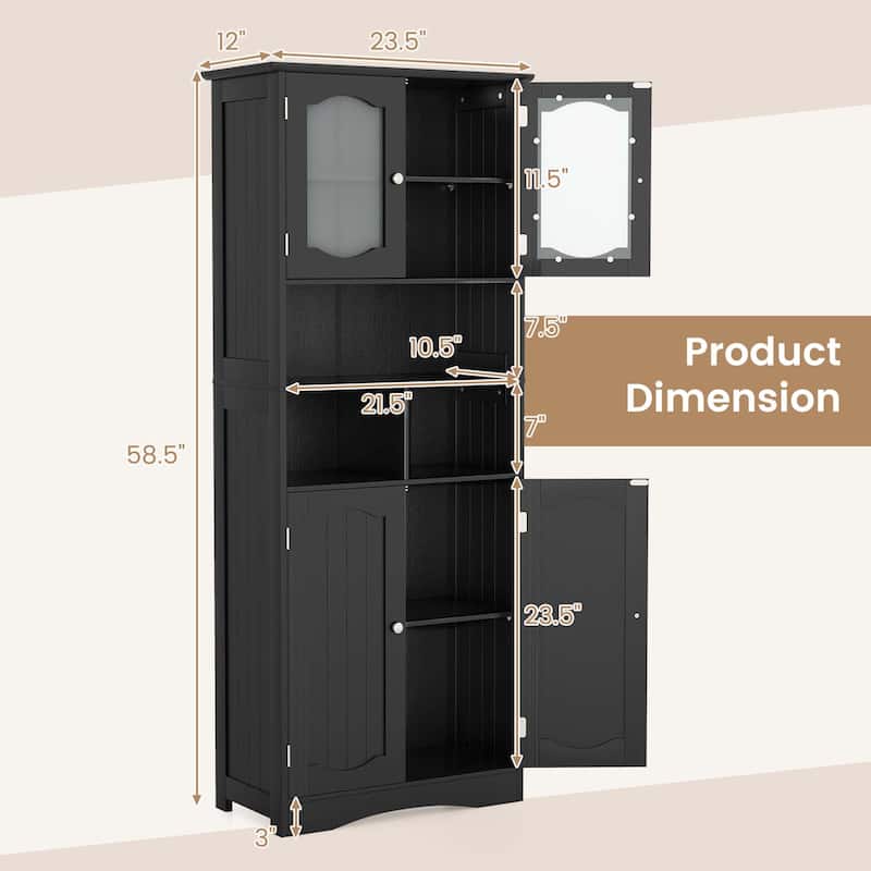 Bathroom Storage Cabinet Towel Cabinet w/ Shelves & Glass Door