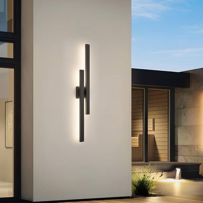 LamQee Modern Black Outdoor Wall Light Linear H-Shape LED Wall Sconce - 1pack/36.9inch