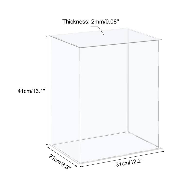 Acrylic Display Case Plastic Cube Storage Box Clear Assemble Showcase - 12.2x8.3x16.1 Inch