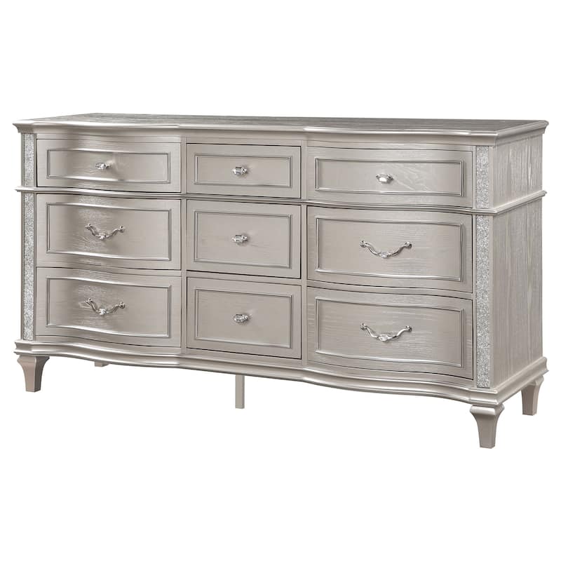 Evangeline Modern Classic Wood 9-drawer Bedroom Dresser Silver Oak