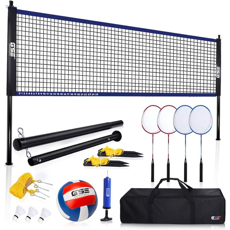 GSE™ Outdoor Portable Badminton/Volleyball Combo Set with Net, 4