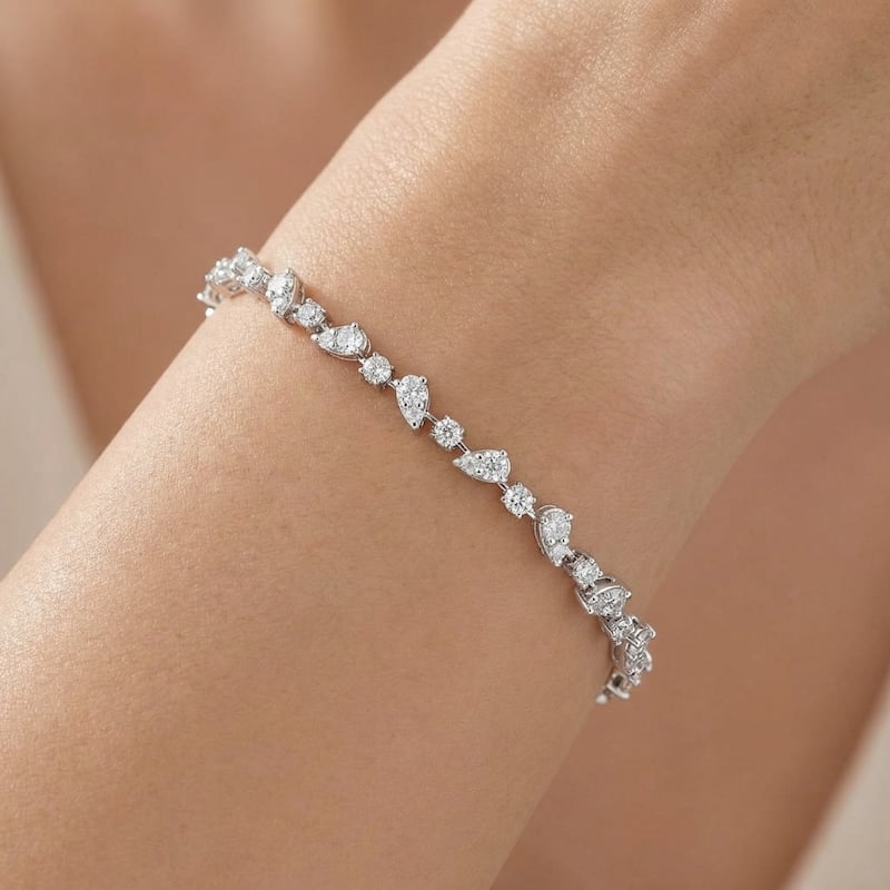 Bliss Diamond 3.43Ct White Gold Natural Real Diamond Pear Frame Tennis Bracelet 7" Women's