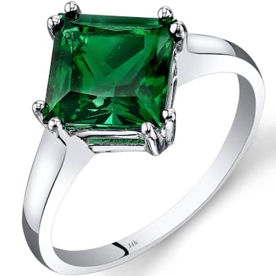 14k White Gold 2ct Created Emerald Solitaire Ring
