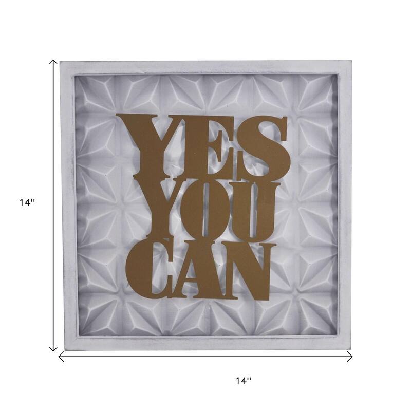 HomeRoots 14" X 14" Brown And White Yes You Can Metal Square Wall Decor