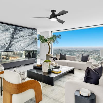 52-Inch Fulsh Mount Ceiling Fan With Light, Timer Setting - Black
