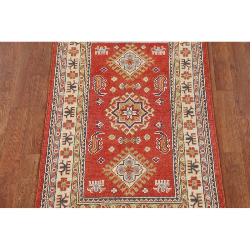 Kazak Accent Rug Hand-Knotted Traditional Orange Wool Carpet - 2'8" x 4'2"