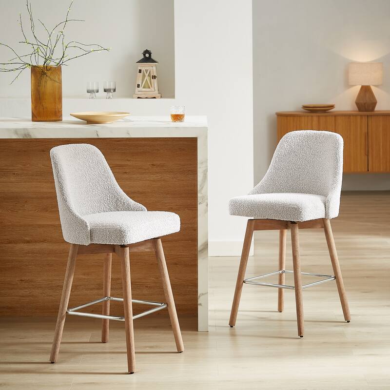 Art Leon Set of 2 Upholstered Counter Height Swivel Barstool - White Fabric