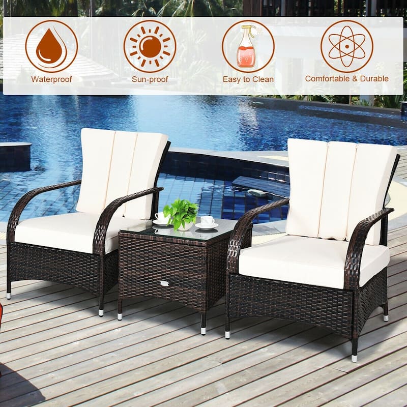 3PCS Rattan Coffee Table Set Chair - 26" x 28" x 33.5" (L x W x H)