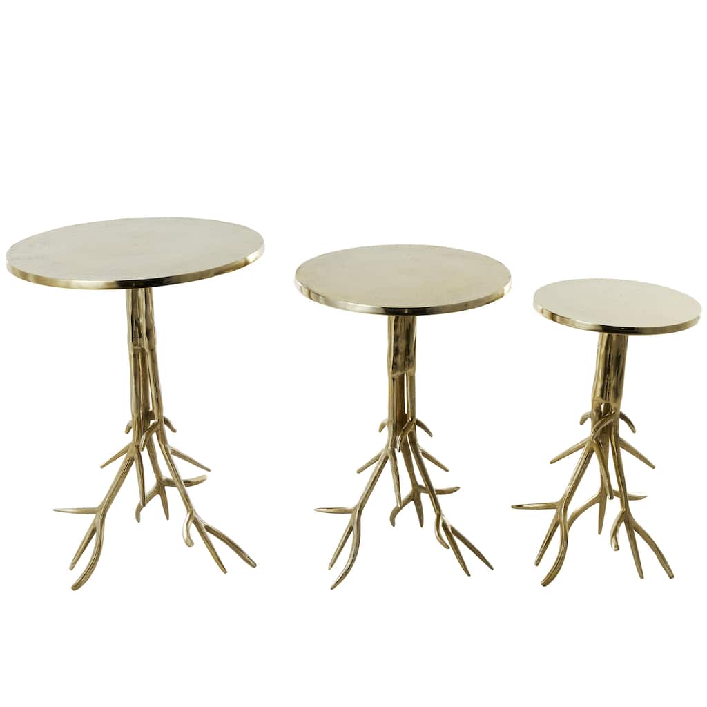Aluminum Metal Accent Table with Textured Tree Branch Legs - Set of 3 Gold or Silver - Roche River Decor