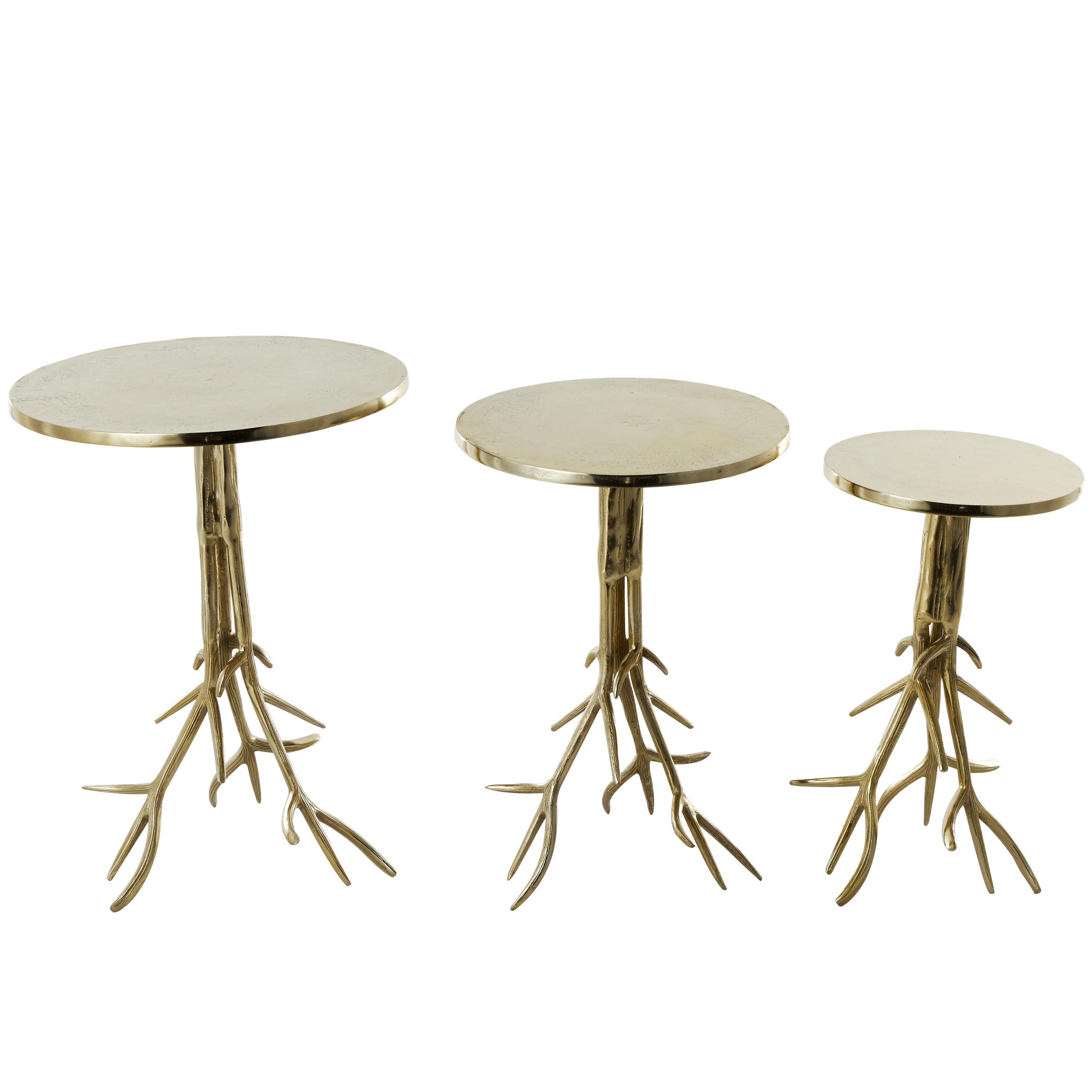 Roche River Decor - Aluminum Metal Tree Accent Table with Textured Tree Branch Legs - Set of 3 Gold or Silver