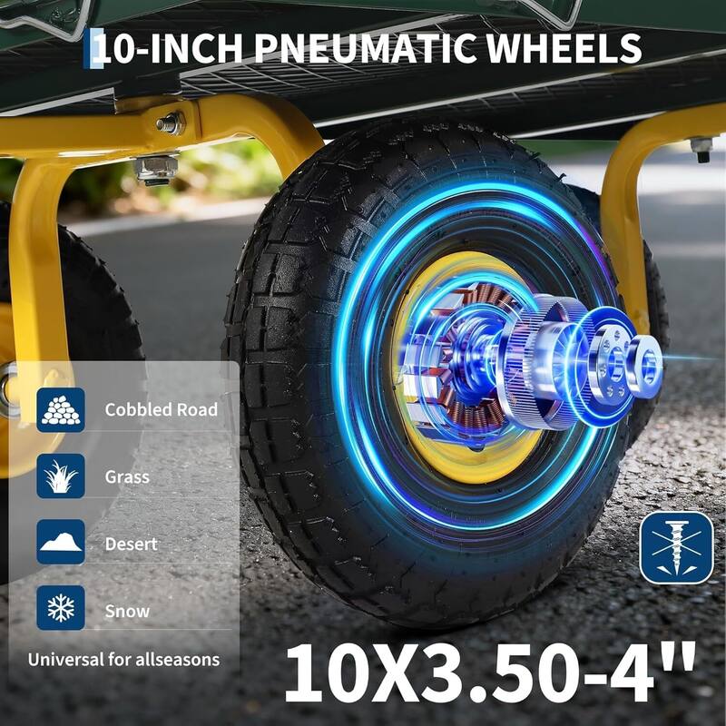 Heavy Duty Outdoor Yard Utility Garden Cart with Wheels and 180 Degree Rotating Handle, 900 LBS Load