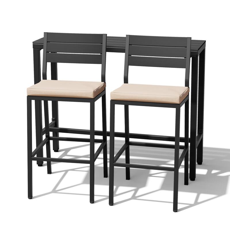Outdoor Patio Bar Stools Set Rectangle Bar Table and Barstools with Cushion - N/A