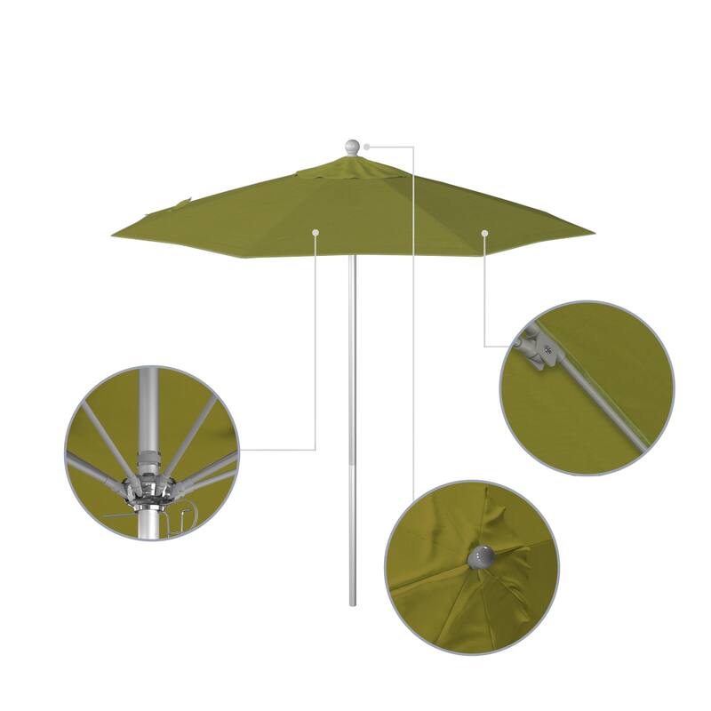 California Umbrella 7.5' Rd. Aluminum Frame, Fiberglass Rib Market Umbrella, Push Open,Anodized Silver Finish, Olefin Fabric