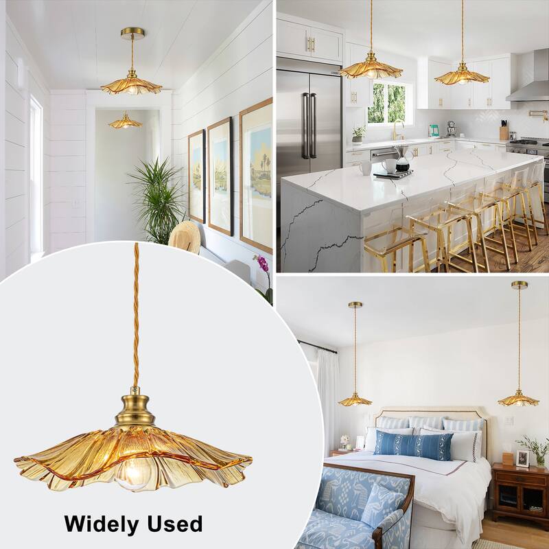 11" Flower-Shaped Red & White Gradient Glass Pendant Light Modern - Dia.11.02-in