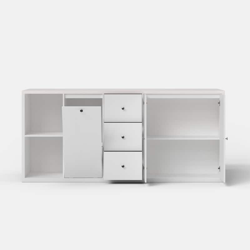 Kitchen Island Large Storage Cabinet with 10-Gallon Trash Bin Space, Sideboard Buffet Ding Table