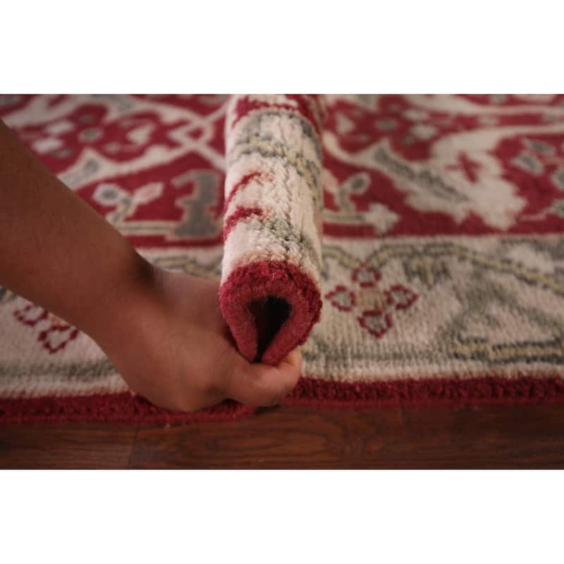 Red Oushak Indian Runner Rug Hand-Knotted Transitional Wool Carpet - 2'7"x 9'8"
