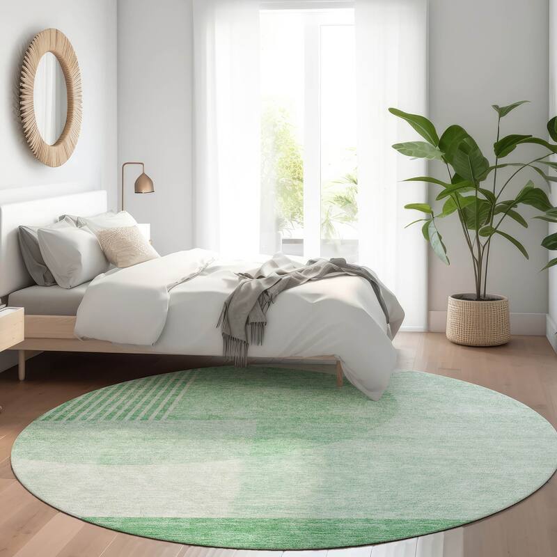 Machine Washable Indoor/ Outdoor Chantille Contemporary Deco Rug - Green - 8' x 8'