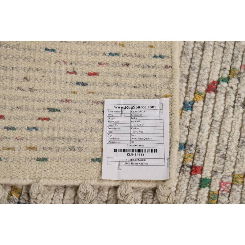 All-Over Striped Moroccan Indian Rug Hand-Knotted Wool Carpet - 2'0"x 3'0"