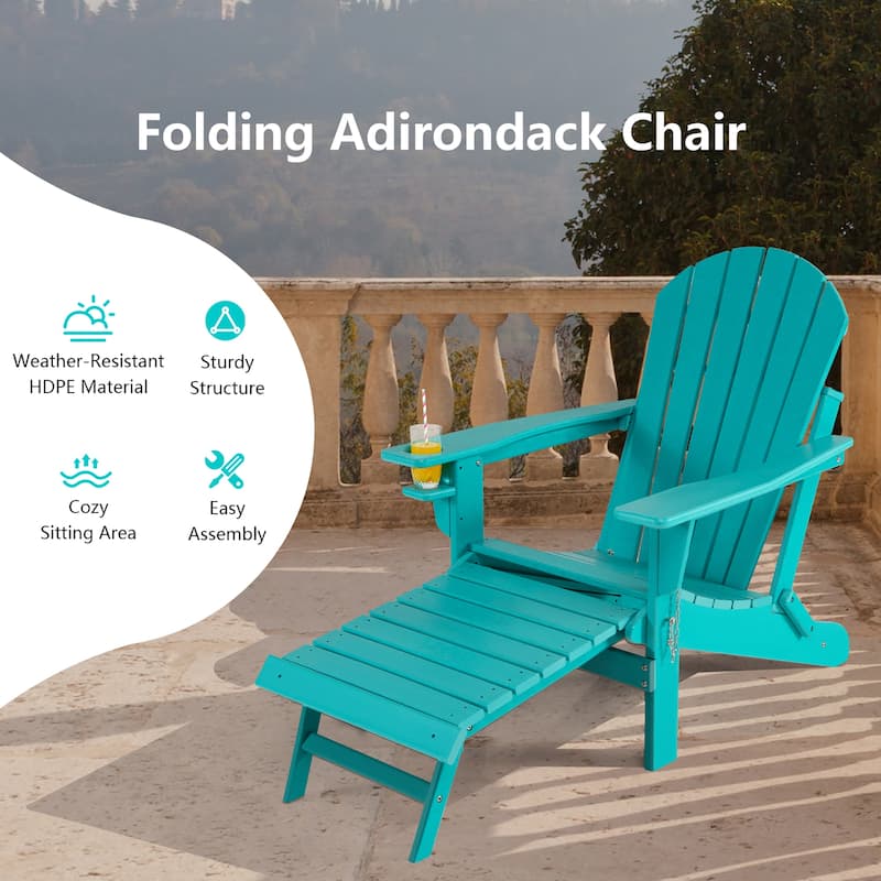 Costway Patio Folding Adirondack Chair HDPE All-Weather Pull-Out - 30''x 53''x 36.5''