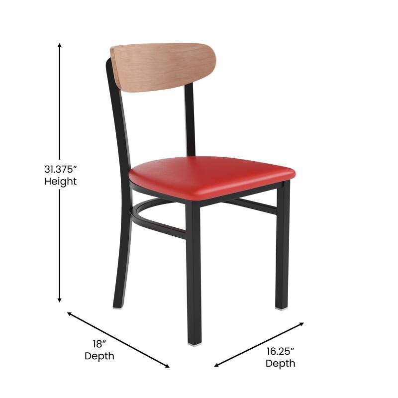 Commercial Metal Dining Chair with Wood Seat and Boomerang Back