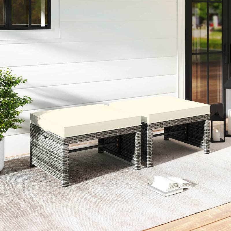 Costway Patio Ottomans Set of 2 PE Rattan Footstools with Removable - See Details