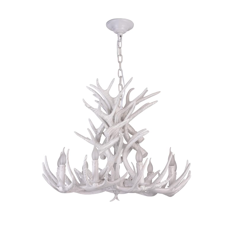 9-Light White Antler Chandelier