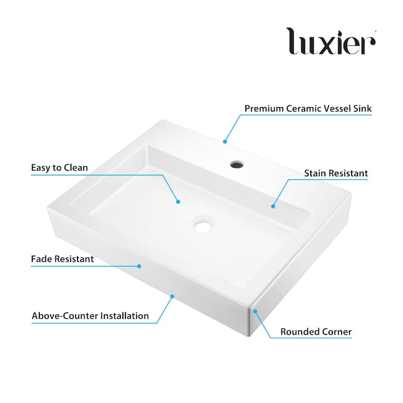 Luxier CS-021 Rectangular Bathroom Ceramic Vessel Sink Art Basin
