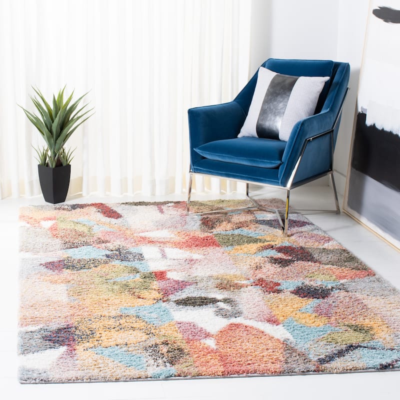 SAFAVIEH Calista Shag Francie Abstract 1-inch Thick Rug - 4'5" x 6'5" - Rust/Gold