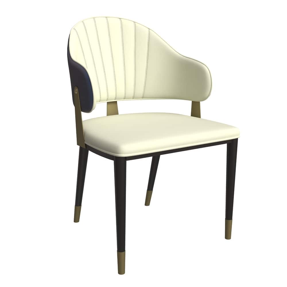Aria Modern Ergonomic Leather Dining Chair with Iron Legs and Gold Accents Design Side Chair