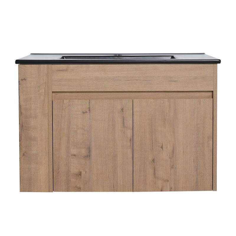 30 inch Wood Wall-Mounted Bathroom Vanity Set with Integrated Ceramic Sink