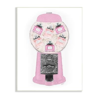 Stupell Industries Pink Gumball Machine Glam Designer Perfume Bottles Wood Wall Art