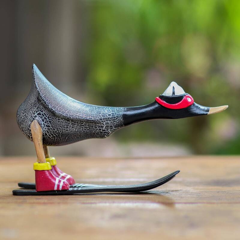 Novica Handmade Downhill Duck In Black Wood Statuette